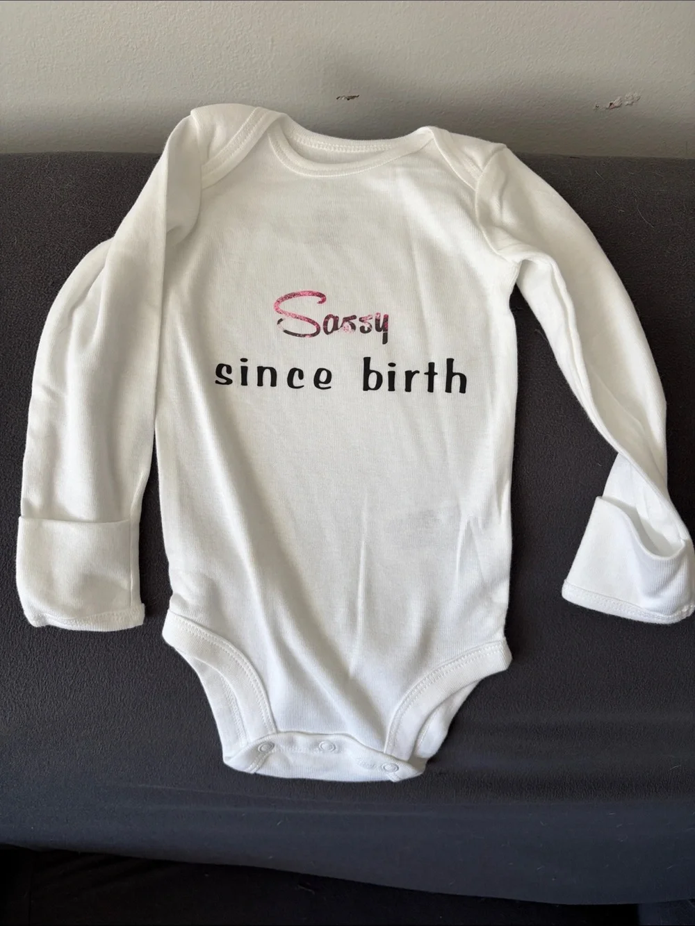 Carter's White Long-Sleeve One-Piece with Pink 'Sassy' Script